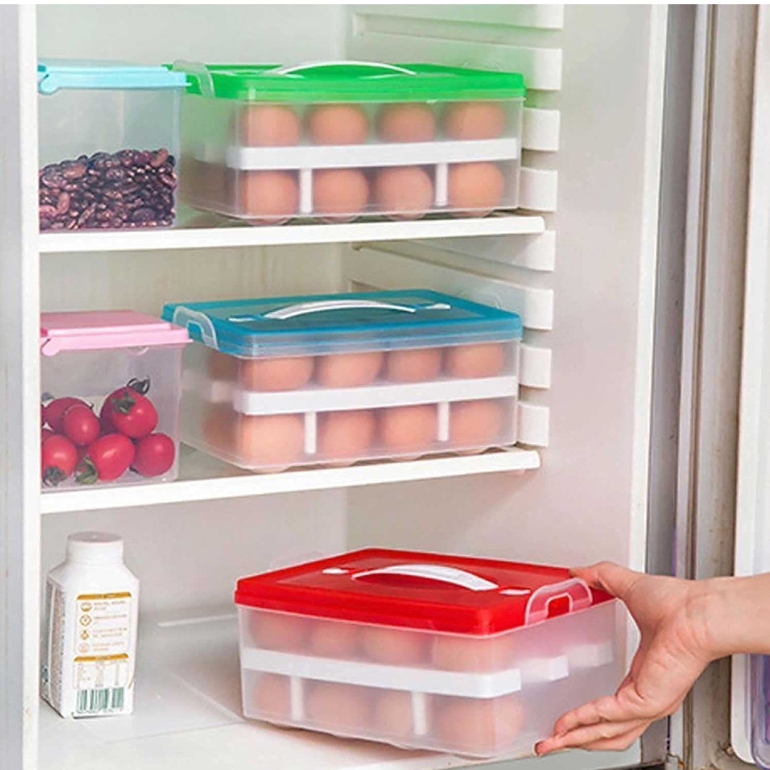 2 Layer 32 Grid Egg Tray with Lid Carrier Holder1 Pc
