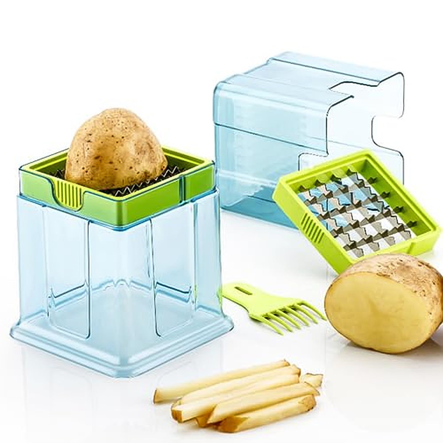 2-in-1 Potato Chipper & Slicer – French Fries Maker with Two-Blade Cutter (1 Pc)