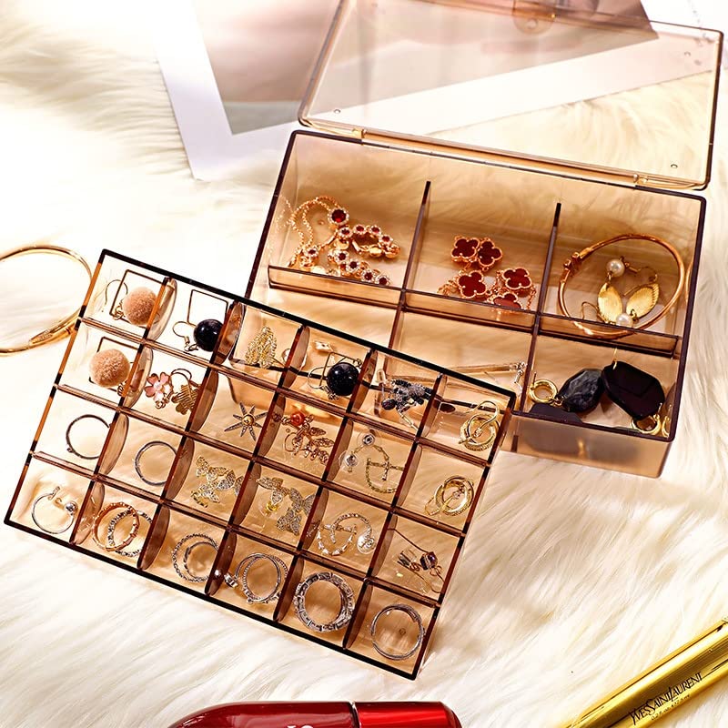 2-Layer Acrylic Jewelry Storage Box with 30 Compartment Dustproof Organizer
