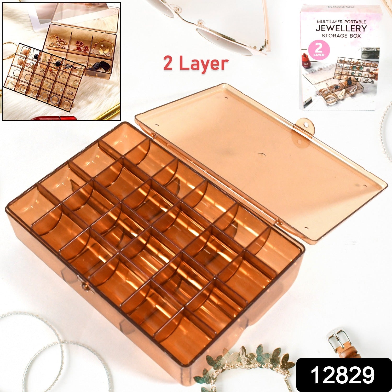 2-Layer Acrylic Jewelry Storage Box with 30 Compartment Dustproof Organizer